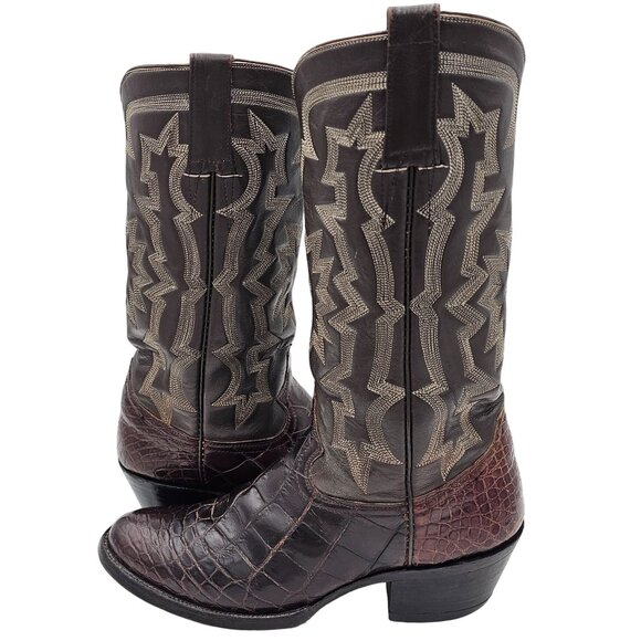 Bias Cut Alligator Cowboy Boots Vintage Exotic Custom 7.5D Brown Gator Western - Picture 13 of 16